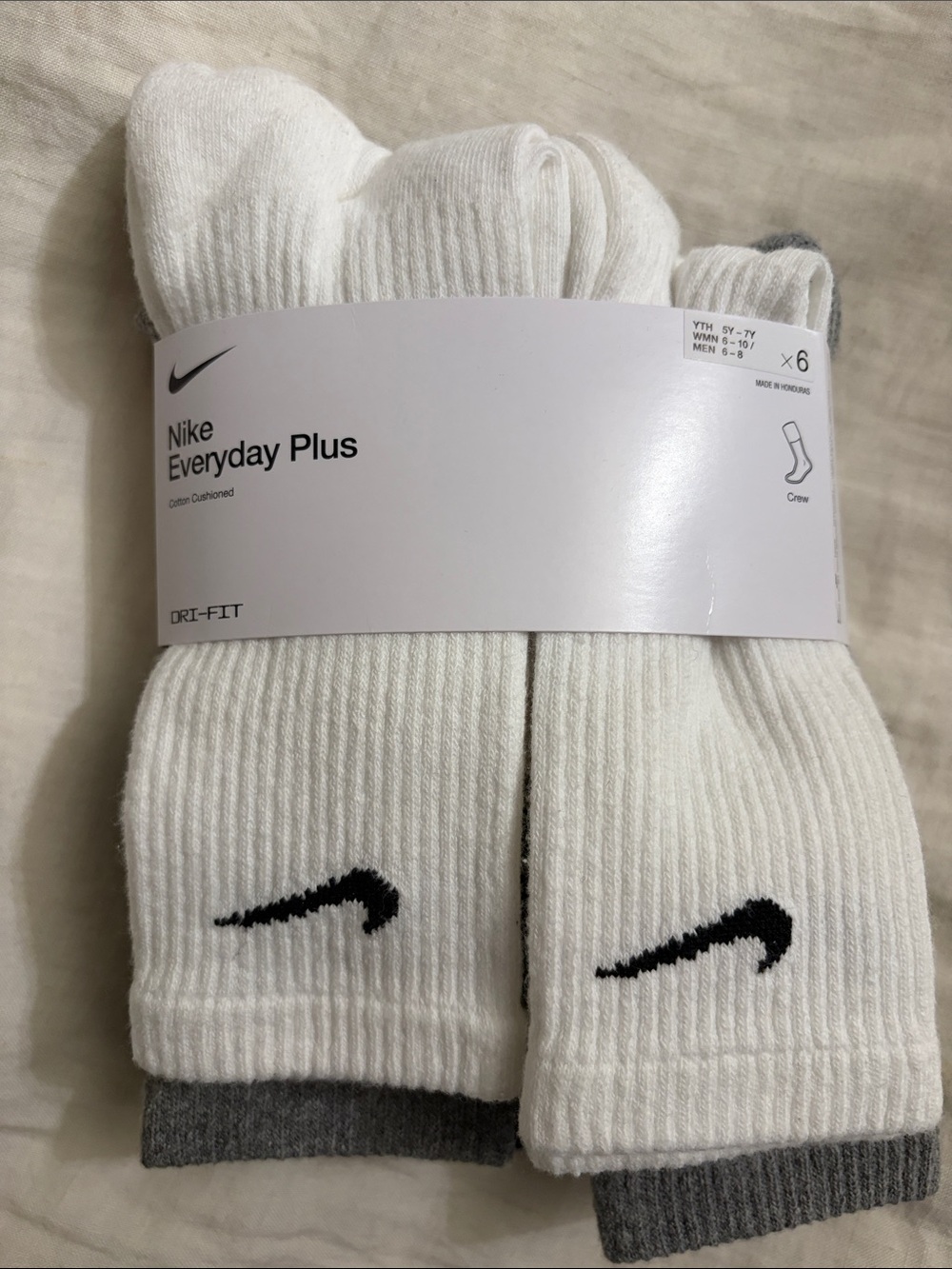 Nike Crew Athletic Socks in White with Gray Accents (6 Pack)